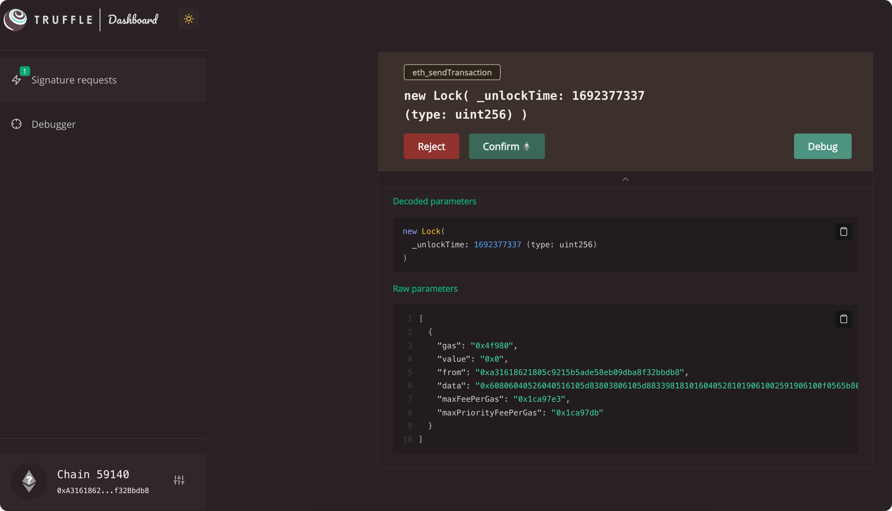 Truffle dashboard signature requests