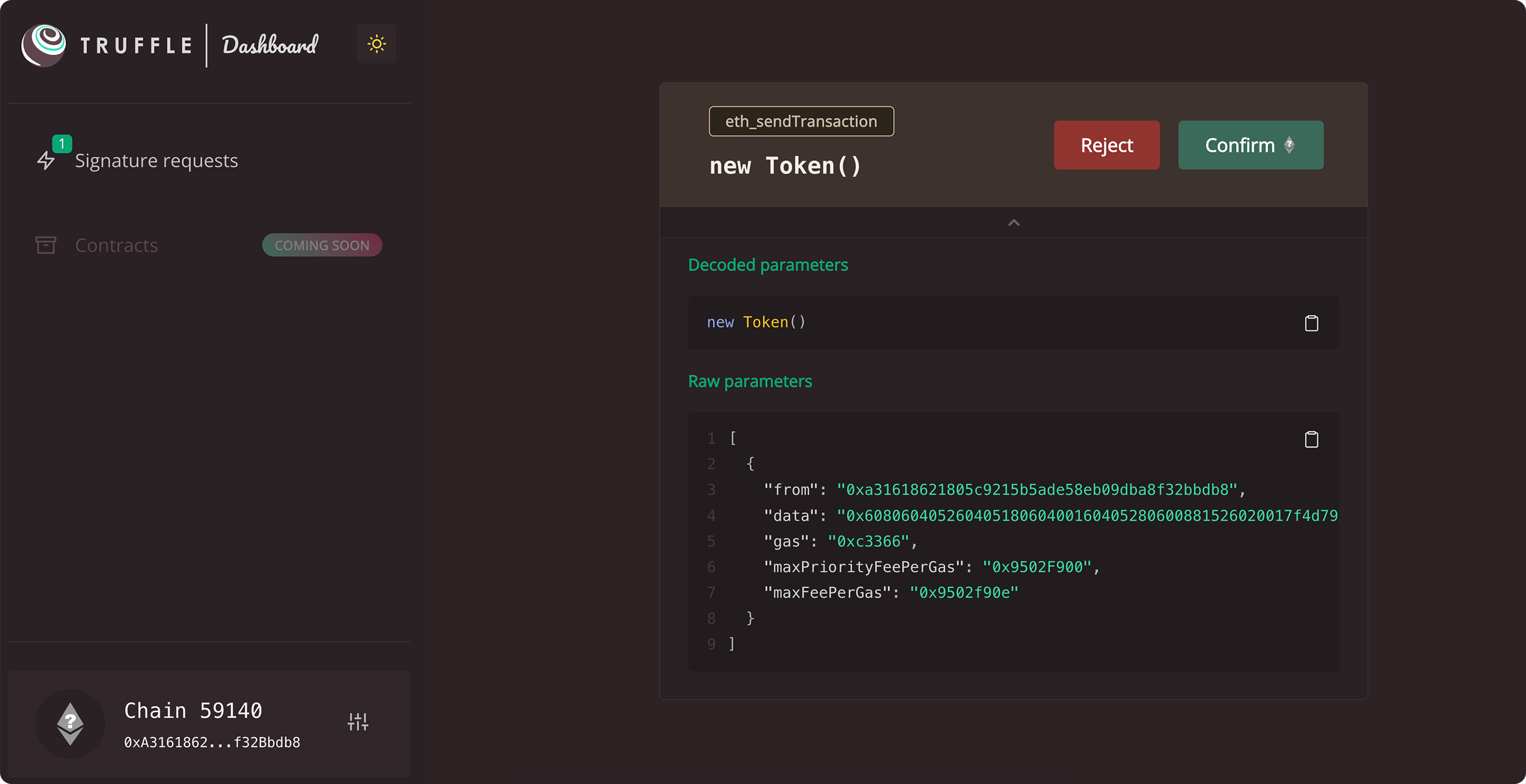 Truffle dashboard signature requests