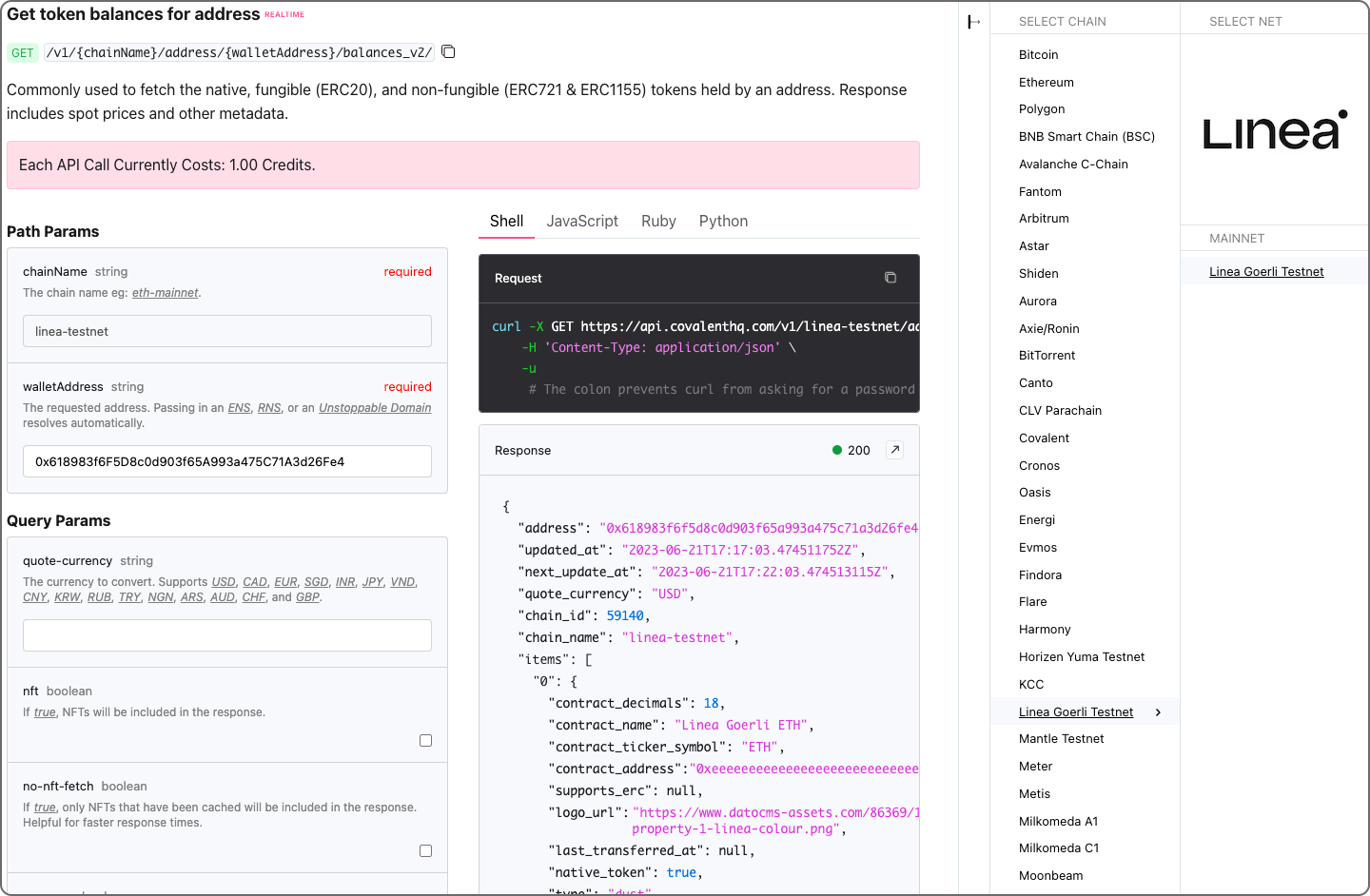 Covalent example API response